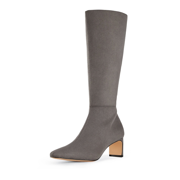 Suede Chunky Knee High Boots - DARK GREY -  0
